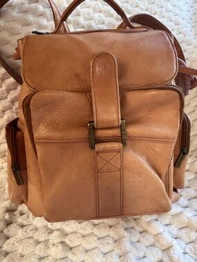 Colombian Tan Leather Convertible Backpack Satchel Multi Pocket